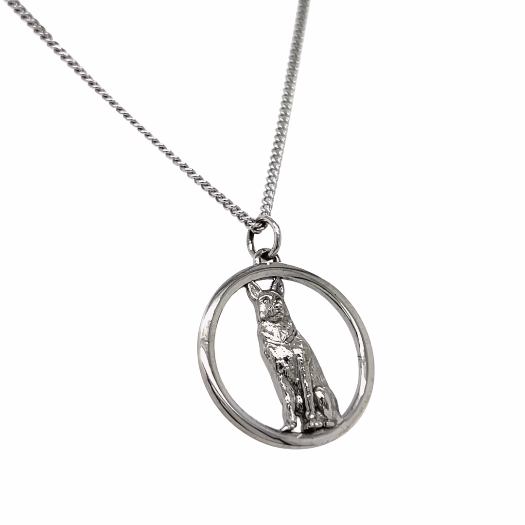 Sterling Silver Large German Shepherd Pendant with 18" Curb Link Chain - Image 3