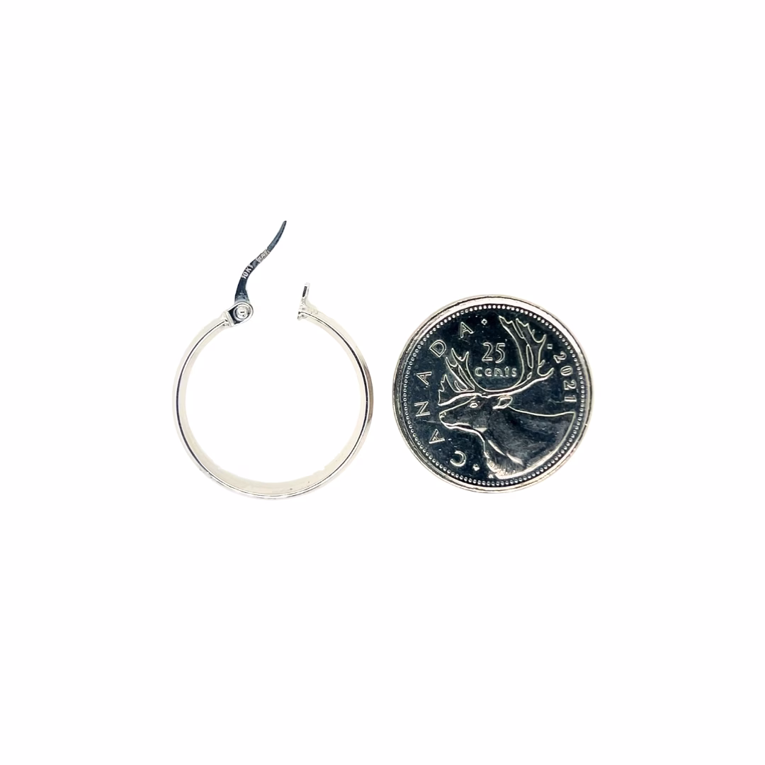 10K White Gold Knife Edge Hoop Earrings - Image 4