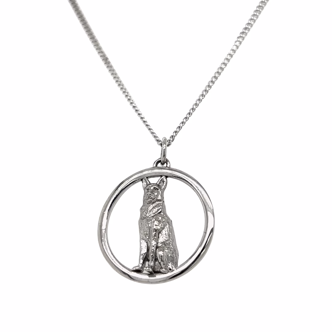 Sterling Silver Large German Shepherd Pendant with 18" Curb Link Chain - Image 2