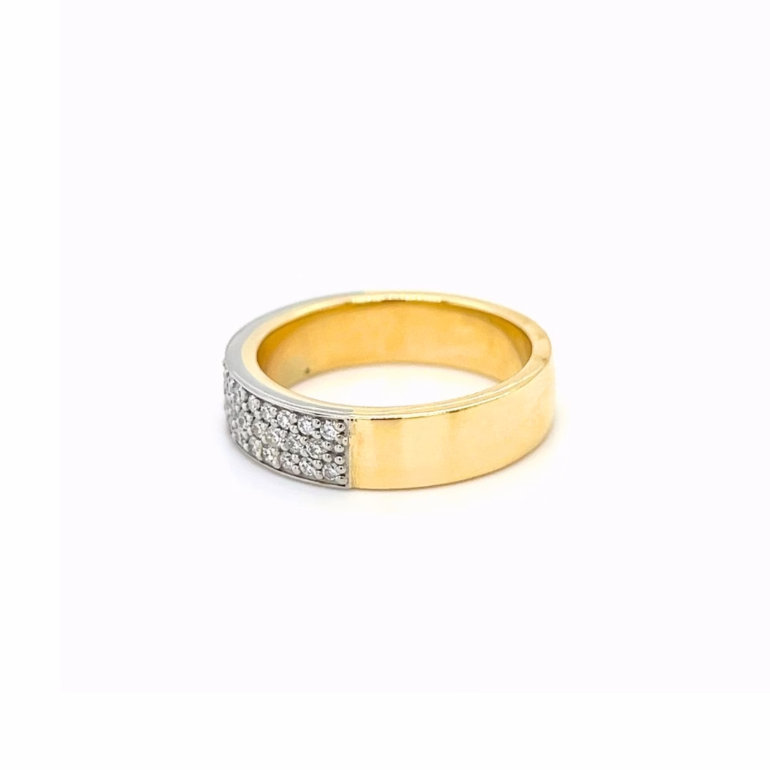 19K White Gold 18K Yellow Gold Wide Diamond Pave Band - Image 4