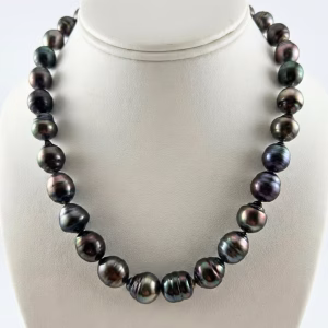 Black Tahitian Baroque Pearl Necklace with 14K Yellow Gold Clasp