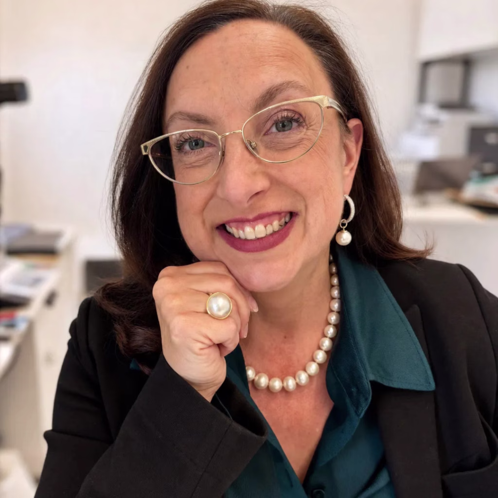 Trish Arato wearing pearl jewel