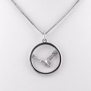Sterling Silver Large Eagle Pendant with 18″ Curb Link Chain